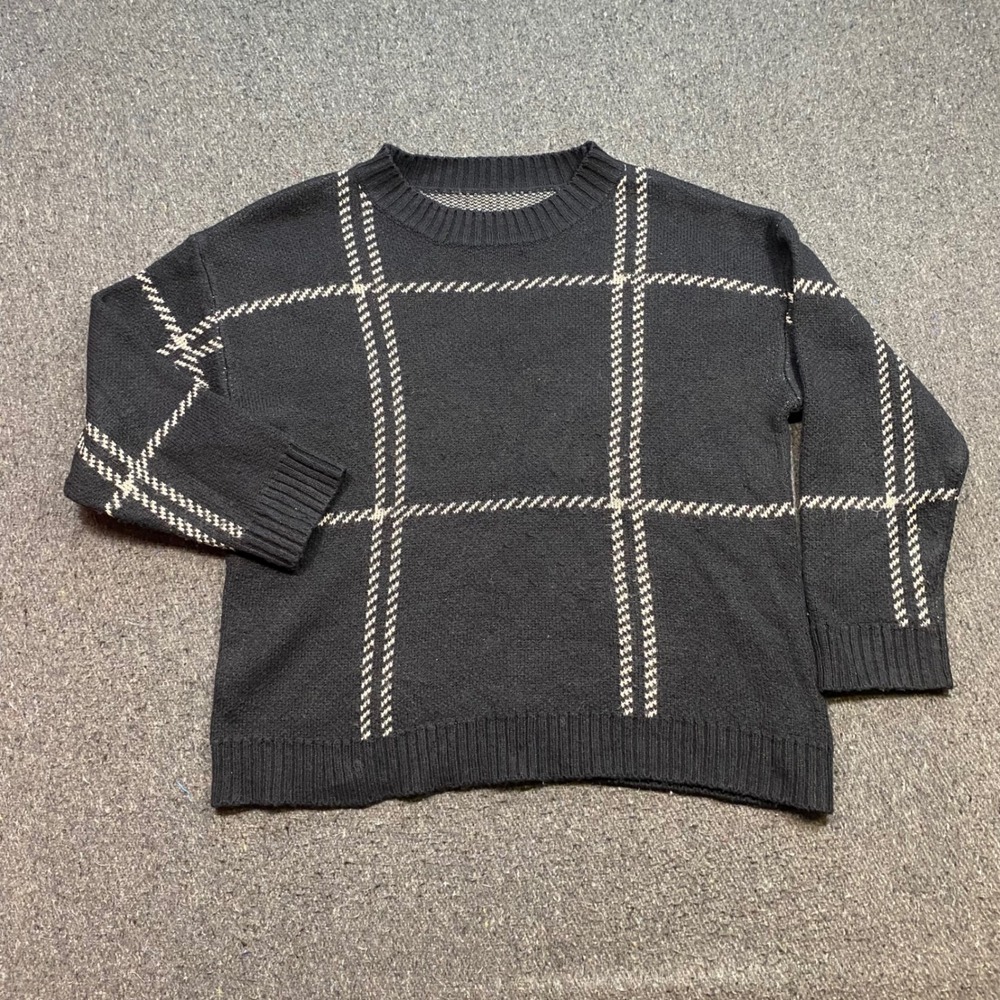SHEIN Sweater Sz 1XL Womens Black Grid Windowpane Dark Academia Skater Knit Top